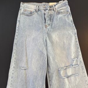 MNML Light Blue Distressed Wide Leg Jeans